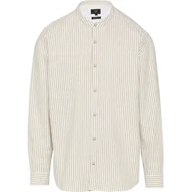 QS Regular Fit: Stehkragenhemd aus gestreiftem Oxford - beige|weiß - XL