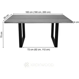 Krok Wood Esstisch Dublin aus Massivholz in Buche mit Metallbein 180x90x75 cm - Naturbelassen