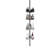 Sekey Duschregal Teleskop-Duschregal ohne Bohren, 4 Ablagen, 80–310 cm, Badregal Eckregal, höhenverstellbar, bis 20 KG schwarz