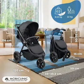 Mobiclinic Mobiclinic® kids, 3-rad-kinderwagen, Agnes, Geländereifen, Einhandlenker, 5-punkt-gurtsystem, Rückentasche, Sportlicher stil, Ein-klick-faltmechanismus, Xxl-korb, Bis zu 22 kg