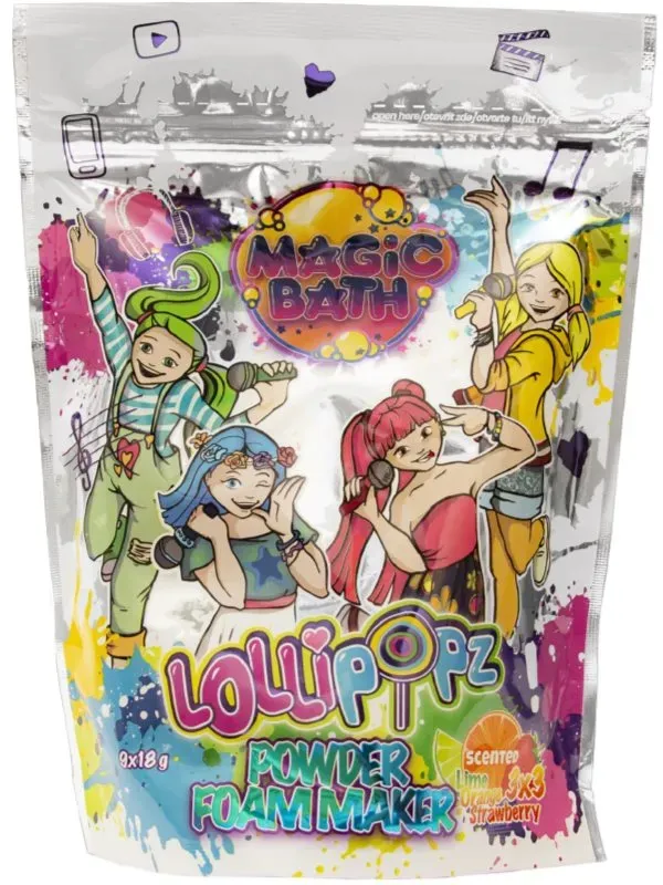 Lollipopz Magic Bath Powder Foam Maker Brausekugeln zum Baden für Kinder Lime, Orange, Strawberry 9x18 g
