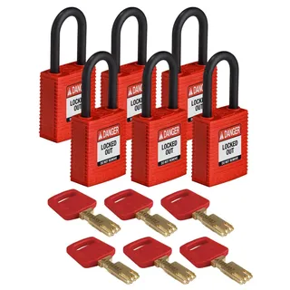 Brady Brady, Safekey Nylon-Sicherheitsschloss mit Nylonbügel, Rot, 38 mm Bügelhöhe, 6.4 mm Bügeldurchmess