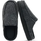 ONCAI Hausschuhe Herren Komfort Plüsch Pantoffeln Streifen Hüttenschuhe Wärme Flauschig Slippers mit Memory Foam Rutschfest Gummisohle Frühling Schwarz Größe 47 - 47 EU