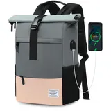 TAN.TOMI Rucksack Damen Groß & Rucksack Herren, Laptop Rucksack Damen, Unisex Tagesrucksäcke Rolltop Rucksack Wasserdicht, Reiserucksack Lässiger Backpack Schule Freizeit Uni Arbeit Wandern