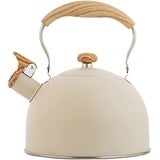 Wasserkessel Induktion Pfeifkessel Aus Edelstahl, Wasserkocher Kaffeekanne Elektroherde Teekessel Mit Flöte, Flötenkessel Mit Holzmaserungsgriff, Teekessel Für Alle Kochplatten, Max. 2.5L (Beige)