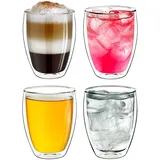 250ml Doppelwandige Latte Macchiato Gläser 4er Set Borosilikatglas Kaffeetassen Glas Kaffeeglas Teegläser für Cappuccino,Latte,Tee,EIS,Eistee,Iced Americano,Milch,Saft,Bier