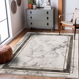 carpet city Teppich Wohnzimmer - Bordüre 140x200 cm Grau Golden Meliert - Moderne Teppiche Kurzflor