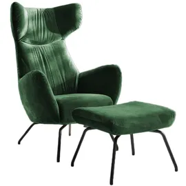 KAWOLA Ohrensessel LOTTE Velvet 79 x 117 x 80 cm Smaragd mit Hocker
