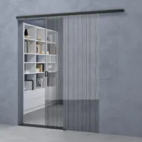 doporro Glasschiebetür Komplettset 90 x 205 cm Schiebetür mit Sicherheitsfolie 8mm ESG-Sicherheitsglas Zimmertür Glas Schwarz gebürstet mit Quadratgriff Muranino-001