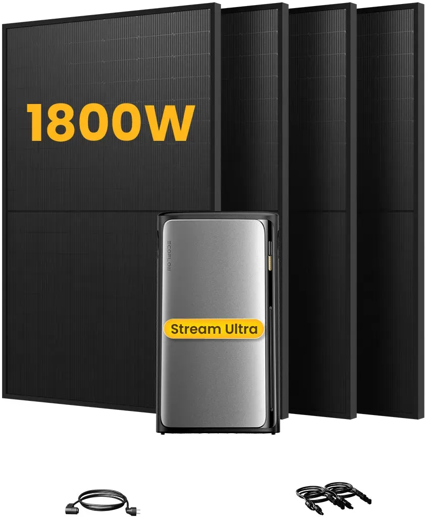 EcoFlow Stream Ultra, All-in-One Speicher für Balkonkraftwerke, mit 4 x 450 Bifaziale Solarmodule, by Powerness - Stream Ultra | 1920Wh / ohne Zubehör / Standardversand