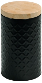 Kesper Aufbewahrugsdose Metall, 19 cm, Moderne Dose mit einem Deckel aus FSC-zertifiziertem Bambus, 1 Aufbewahrungsdose, Farbe: schwarz