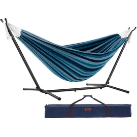 Vivere Doppel Baumwolle Hängematte mit Hängemattengestell 250 cm, Blue Lagoon