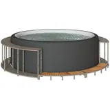 vidaXL Whirlpool-Umrandung mit Stauraum Holztreppe Grau Poly Rattan