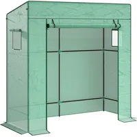 Outsunny Tomatengewächshaus Foliengewächshaus mit Rolltor Netzfenster Schrägdach 196 x 77 x 197 cm Stabil Gewächshaus mit PE-Folie Erdhaken Tomatenhaus Treibhaus für Garten, Balkon, Terrasse Grün   Aosom