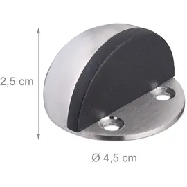 Relaxdays Türstopper, für den Boden, zum Schrauben & Kleben, Flacher Zimmer Türanschlagpuffer, Silber/schwarz