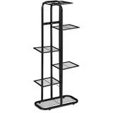 Relaxdays Blumentreppe Metall, 6-stufige Blumenetagere, außen & innen, HBT 107 x 44 x 24 cm, Pflanzenregal, schwarz