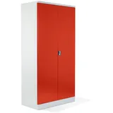 Schrank & Stuhl XXL Werkzeugschrank – Werkstattschrank mit 4 höhenverstellbaren Fachböden, Stahlschrank für Werkzeuge, 195 x 92 x 60 cm (H x B x T), Grau/Rot