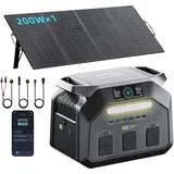 IEE 1800W/1024Wh Solargenerator(Peak 3600W), Tragbare Powerstation mit 200W Panel, 0–80% in 45 Min.Laden, 11 Anschlüsse Ausgang USV App Power Station für Camping