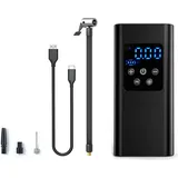 Luftkompressor Auto, Elektrische Luftpumpe 150PSI 4Modi und Voreinstellungfunktion 6000mAh Akku, mit 3 Düse LED-Licht für Auto, Motorrad, Ball