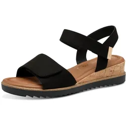 Keilsandalette TAMARIS, Damen, Gr. 37, schwarz, Textil, unifarben, Veloursleder, klassisch, Schuhe, Riemchensandale, Sommerschuh in veganer Verarbeitung