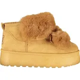 Laura Biagiotti Damenstiefel Braun mit Fell, Pom Pom, Stickerei & Keilabsatz 4 cm - Braun
