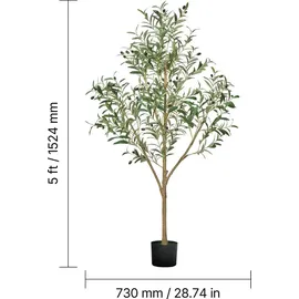 Vevor Künstlicher Olivenbaum, 1,5 m, mit schwarzem Topf, Kunstbaum mit natürlichem Holzstamm & realistischen grünen Blättern & Früchten, Kunstpflanze für Innenbereich, Zuhause, Büro, Wohnzimmer