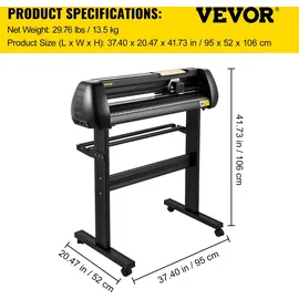 Vevor Vinyl Schneideplotter 720 mm SignMaster Bodenständer, Plottermaschine Schnittgeschwindigkeit 10–800 mm / s, Schnittkraft 10-500 g, Schrittmotor, fünf Vinylrollen, 16 MB, 13,5 kg,