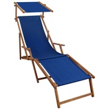 Erst-Holz Gartenliege blau Strandliege Relaxliege Fußablage Sonnendach Buche Deckchair Klappstuhl 10-307FS