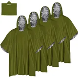 WIYETY 4 Stück Notfall Regenponcho, Notfall Survival Poncho, Faltbare Regencape mit Kapuze, Wiederverwendbar Survival Poncho, Regenponcho Wasserdicht für Wärmehaltung und Regen (Grün) - Einheitsgröße