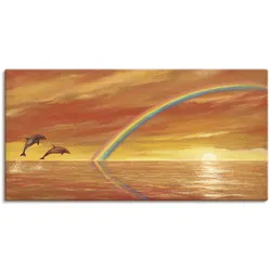 Wandbild ARTLAND "Regenbogen über dem Meer" Bilder Gr. B/H: 150 cm x 75 cm, Leinwandbild Wassertiere, 1 St., orange als Alubild, Outdoorbild, Leinwandbild, Wandaufkleber, versch. Größen