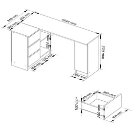 akord furniture factory AKORD B20 links in der Farbe Eiche Craft mit 3 Schubladen Front Weiß Eichenfarben