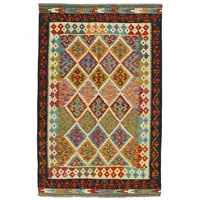 HAMID - Kilim Herat, Teppich Kelim Herat, 100% Handgewebte Wolle, Ethnischer Teppich Baumwollteppich mit Geometrischem Muster für Wohnzimmer, Schlafzimmer, Esszimmer, (193x126cm)