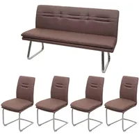 MCW Esszimmer-Set MCW-H70, Esszimmergruppe Sitzgruppe Esszimmergarnitur, Stoff/Textil Edelstahl gebürstet