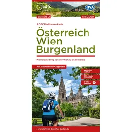 BVA BikeMedia GmbH ADFC-Radtourenkarte ÖS2 Österreich Wien Burgenland 1:150:000, reiß- und wetterfest, E-Bike geeignet, GPS-Tracks Download, mit Bett+Bike Symbolen, mit Kilometer-Angaben
