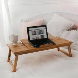 Tectake Laptoptisch, aus Bambus, klappbar und höhenverstellbar, ideale Belüftung, 72 x 35 x 26 cm, Arbeitszimmer, Schreibtische, Computertische