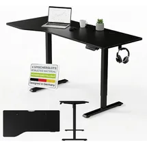 Juskys Höhenverstellbarer Schreibtisch Office Stand 160x75cm - elektrisch, Memory-Funktion - Schwarz