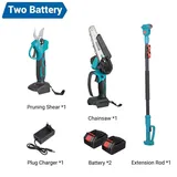 Garten Teleskop-Astsäge - Bürstenlose Elektro-Kettensäge - 15 cm Mini-Kettensäge - 30 mm Astschere - 2 m Teleskopstange - 2 Akkus