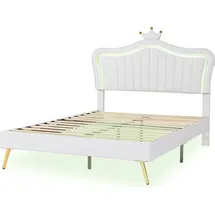 XDOVET Kinderbett Hausbett 140 x 200 cm Holz Kunstleder weiß
