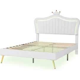 XDOVET Kinderbett Hausbett 140 x 200 cm Holz Kunstleder weiß