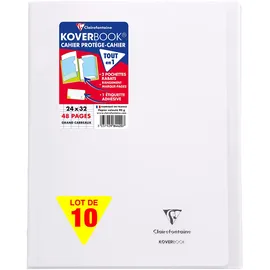 Clairefontaine 984420C - Packung mit 10 Heften Koverbook, DIN A4+, 24 x 32 cm, 24 Blatt, französische Lineatur, 90 g, Weiß, 1 Pack