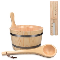 Navaris Sauna-Aufgussset Saunakübel aus Holz mit Kelle und Sanduhr – 5L mit Kunststoffeinsatz braun