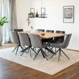 Home Deluxe – Esstisch-set AVENCIA mit 8 Stühlen Noda Hellgrau - Farbe: Light Oak, Maße: 200 x 76 x 120 cm, Sternenfuß I Essgruppe Ausziehtisc... - Braun