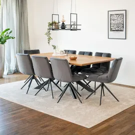 Home Deluxe – Esstisch-set AVENCIA mit 8 Stühlen Noda Hellgrau - Farbe: Light Oak, Maße: 200 x 76 x 120 cm, Sternenfuß I Essgruppe Ausziehtisc... - Braun