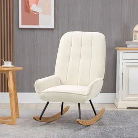 Homcom Schaukelstuhl mit Rückenlehne, Holzkufen, Relaxsessel, Sessel mit Sherpa-Vlies Stillsessel Schwingsessel für Wohnzimmer, Schlafzimmer, Balkon Cremeweiß