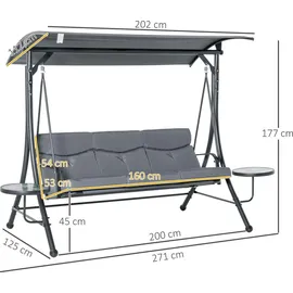 Outsunny Hollywoodschaukel Grau/Schwarz 3-Sitzer