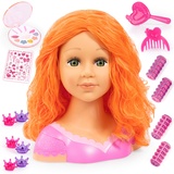 Bayer Design 90088BO Frisierkopf Charlene Super Model, Puppenkopf mit Haarzubehör, Schminke, Haare, 27 cm, rot orange