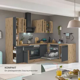 kochstation Winkelküche Florida L-Form 250 cm schwarz