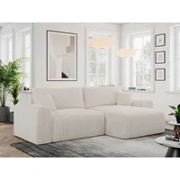 MKS MEBLE Cord Sofa L-Form, Ecksofa mit Schlaffunktion, Wohnlandschaft L-Form mit Kissen, Couch L-Form - Nelson - Beige Cord