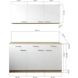 Respekta Küchenzeile Merle 150 cm Eiche Sägerau Weiß