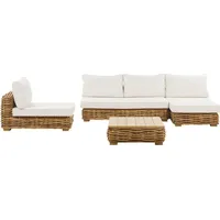 Beliani Lounge Set Natürlich Rattan 4-Sitzer Linksseitig mit Auflagen Cremeweiß Tisch und Lounger Boho Gartenausstattung Terrasse Outdoor - Beige/Weiß
